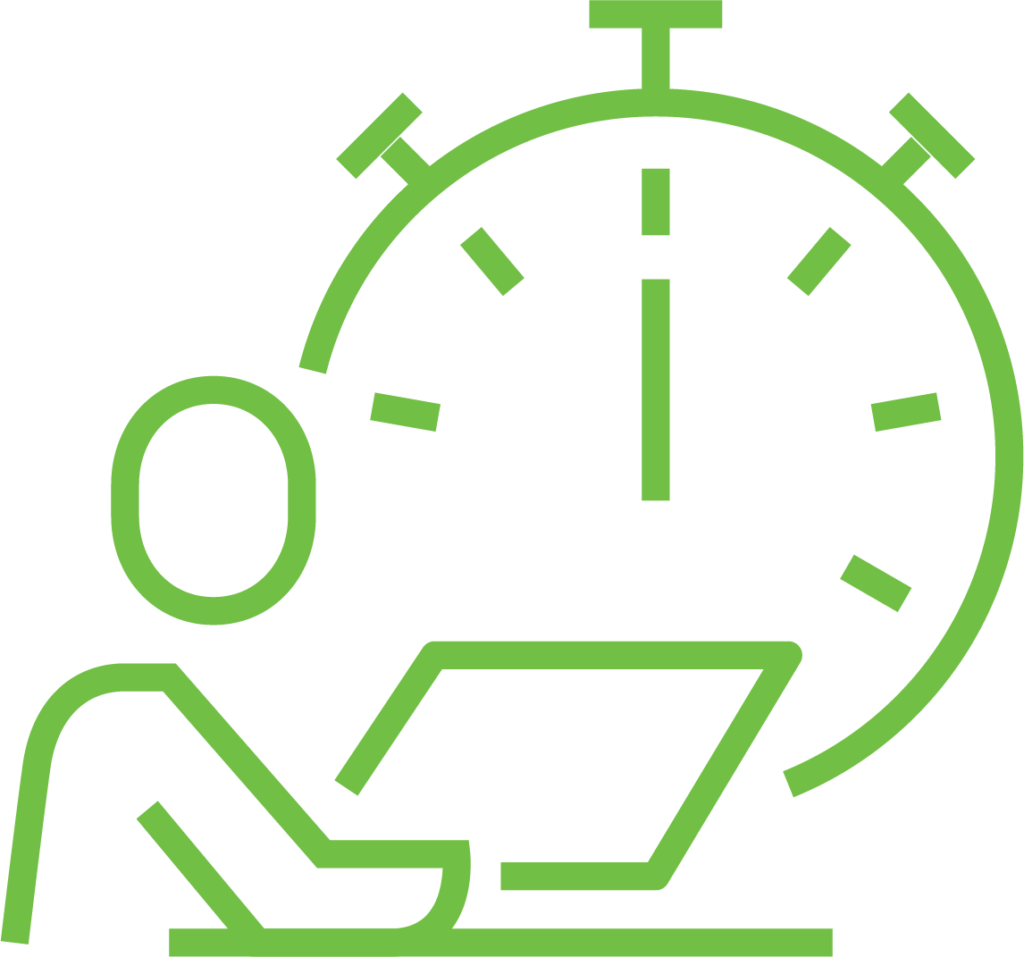 Graphic of person at desk with stopwatch