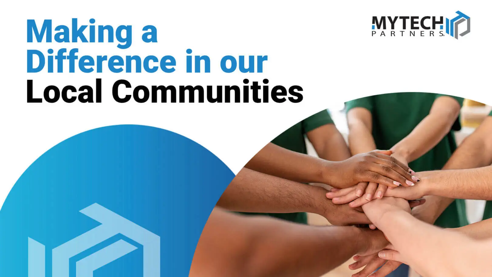 Featured image showing multiple hands stacked together in a gesture of collaboration and community support, with text about making a difference in local communities.