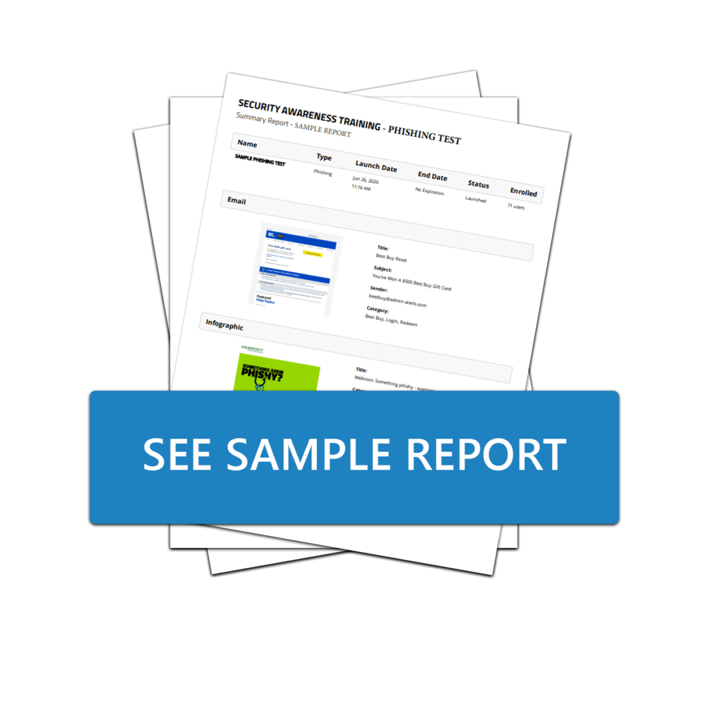 Graphic of papers and text saying, "See sample report"