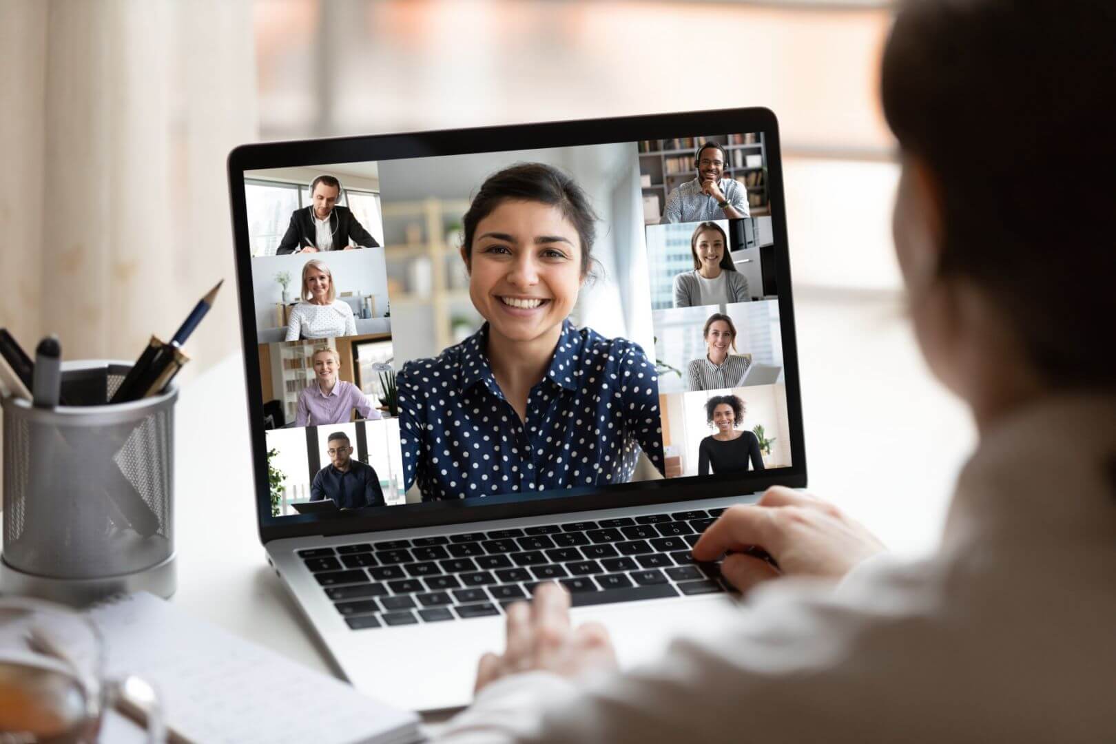 Photo of a person in a video meeting