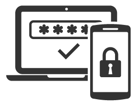 Graphic depicting computer and phone with security protection