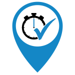 Graphic of stopwatch inside location pin symbol
