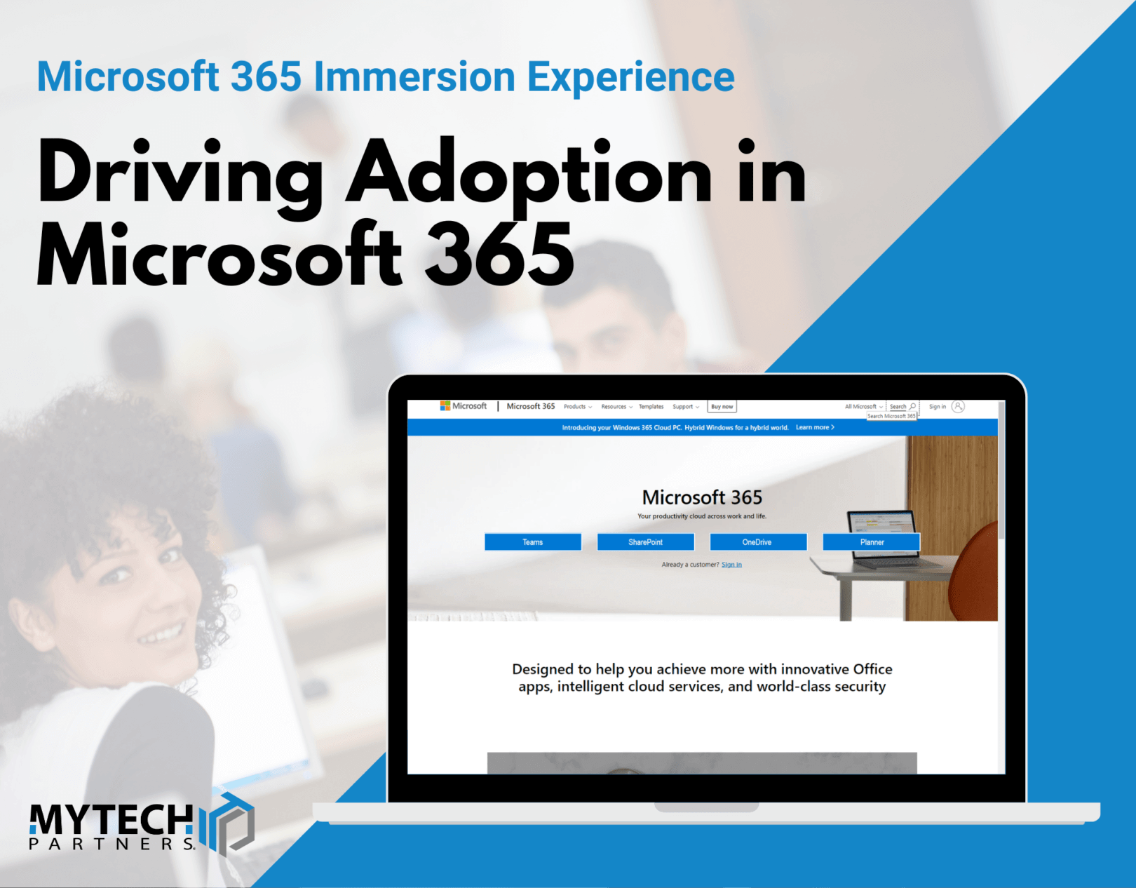 Graphic saying, "Driving Adoption in Microsoft 365"