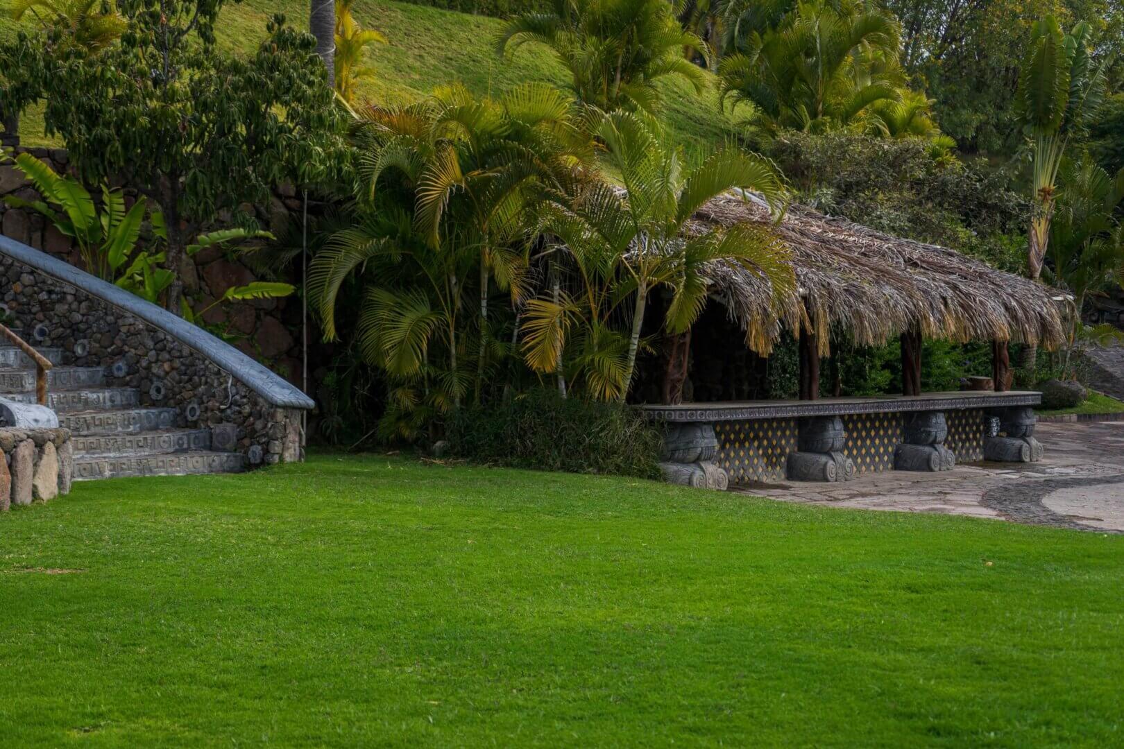 Rush Park in Rossmoor, CA, a peaceful green space with lush trees and recreational amenities for relaxation and community gatherings.