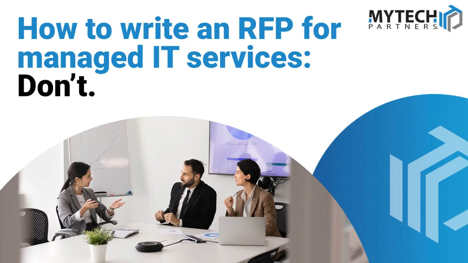 Featured image showing a business meeting with text discussing alternatives to traditional managed IT services RFP processes.
