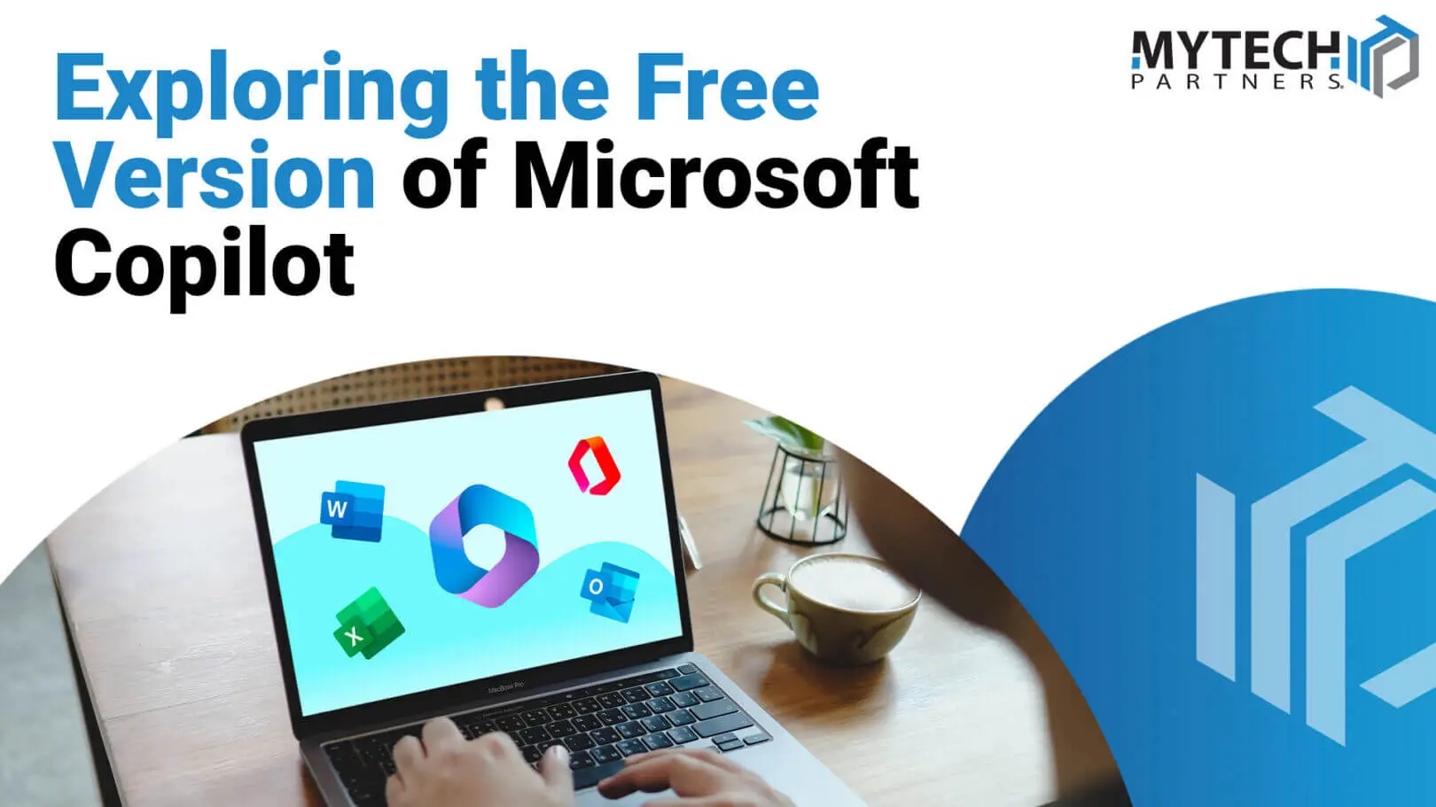 Featured image showing a laptop displaying Microsoft Copilot and Microsoft 365 application icons with text about exploring the free version of Microsoft Copilot.
